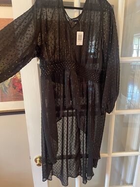 NWT Torrid Chiffon Rainbow Clip Dot High Low Top with Smocked Waist in 2X